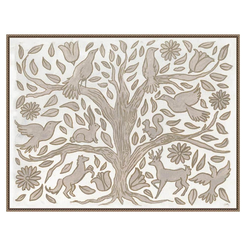 Amanti Art 42"x32" Animal Tree by Elizabeth Medley Framed Canvas Wall Art Print: Modern Decor, Earth Tones, Hand-Stretched Canvas