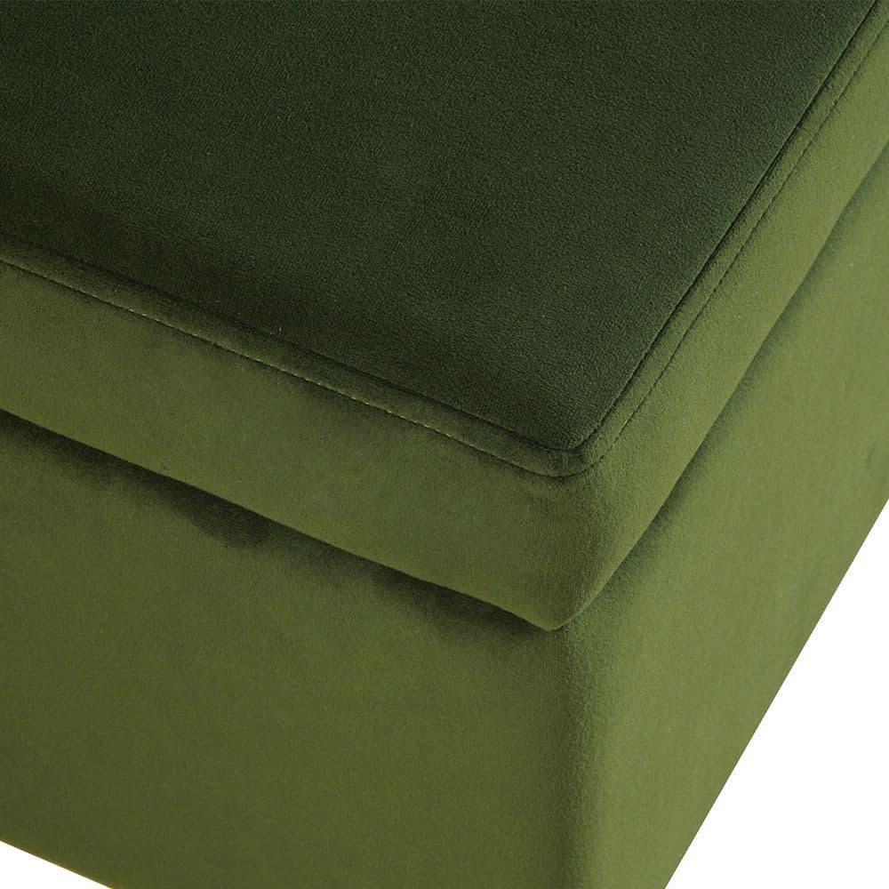 Medium Storage Bench with Metal Legs Green Velvet - HomePop: Upholstered Rectangular Ottoman for Bedroom, 250lb Capacity