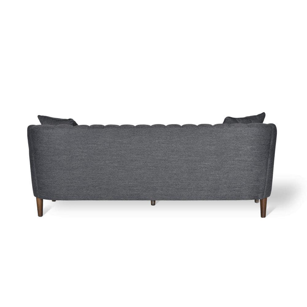 Noble House Currie Fabric Tufted 3 Seater Sofa, Charcoal, Dark Walnut