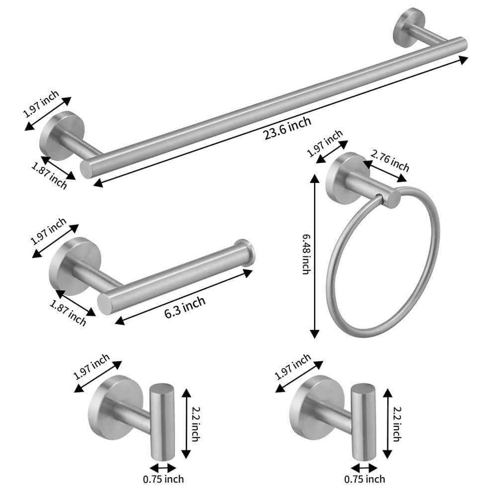5-Piece Bathroom Hardware Set Matte Black Accessories Include 24-Inch Towel Bar, Towel Ring, Toilet Paper Holder and Robe Hooks Stainless Steel Wall Mounted Towel Hanger