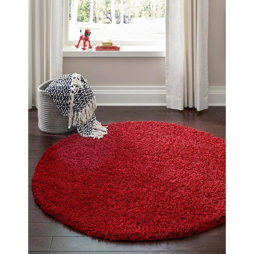 Unique Loom Solid Shag Collection Area Rug (8' Round, Cherry Red)