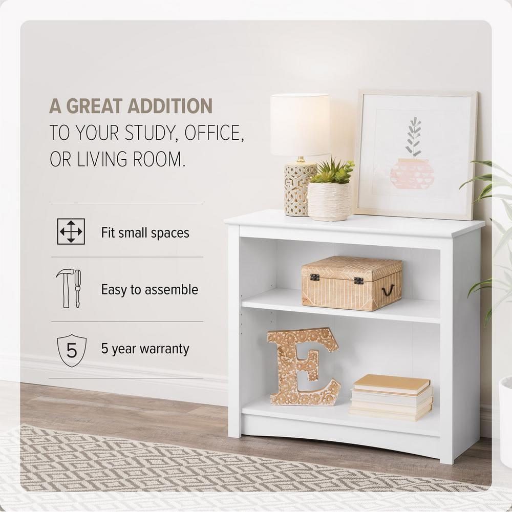 Prepac Home Office 2-Shelf Standard Bookcase with Durable Laminate Finish, White