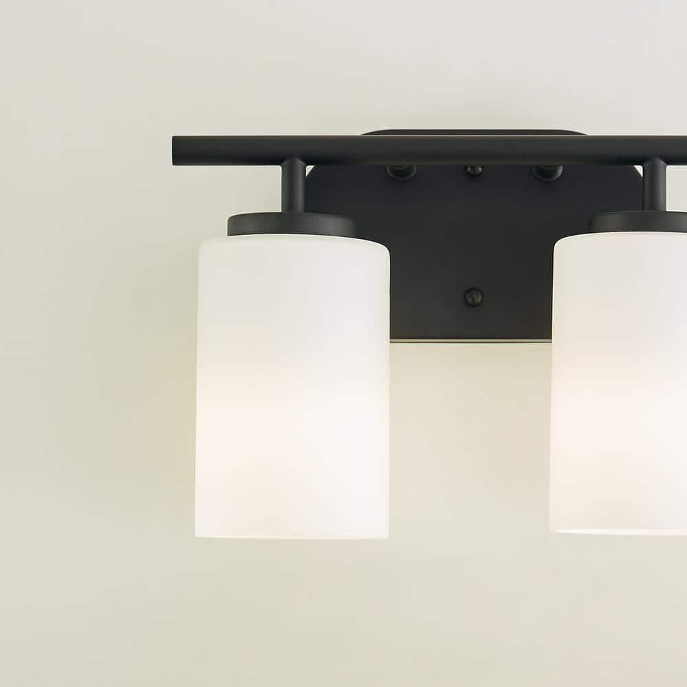 Oslo 12.5 in. 2-Light Midnight Black Transitional Contemporary Bathroom Vanity Light with Cased Opal Etched Glass Shades