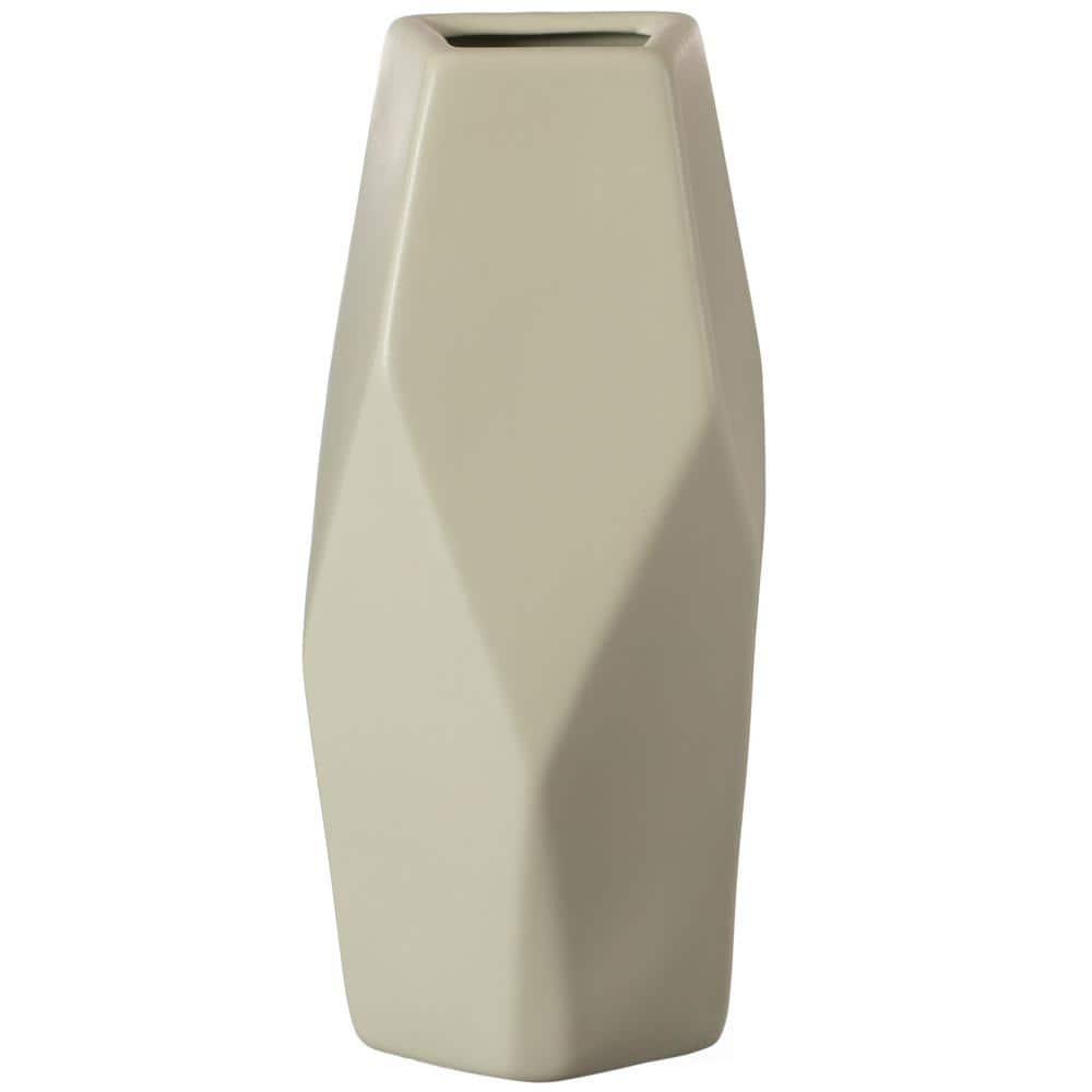 Uniquewise Decorative Ceramic Multi Paned Vase, Modern Style Centerpiece Table Vase Set of 3, Beige Large, White Medium, And Green Small