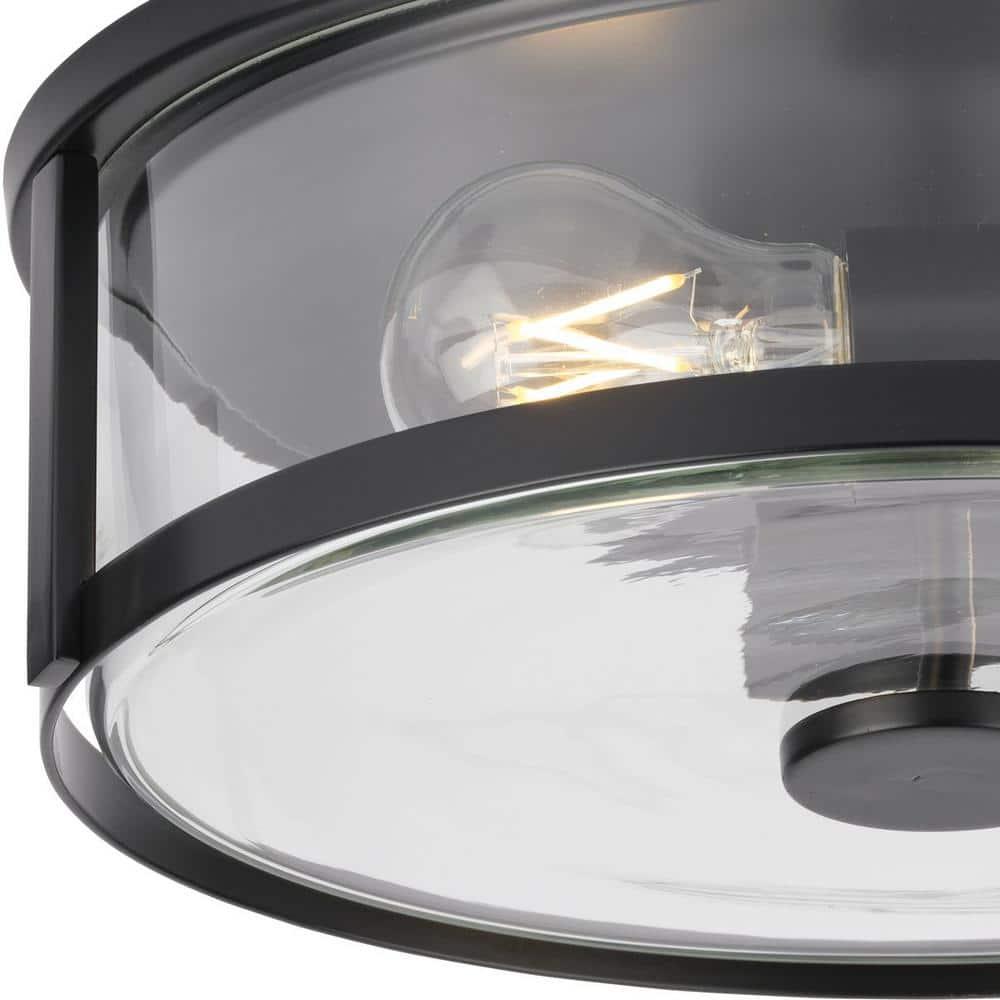 Progress Lighting Gilliam 2-Light Flush Mount, Matte Black, Curved Glass