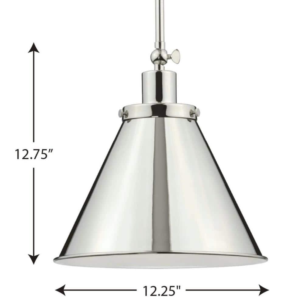 Progress Lighting Hinton 1-Light Pendant, Polished Nickel, Vintage Metal Shade