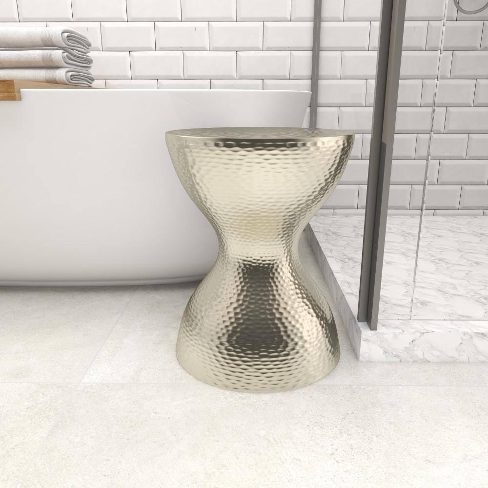 Modern Hourglass Hammered Metal Accent Table Silver - Olivia & May: Industrial Style, Iron Frame, No Assembly Required