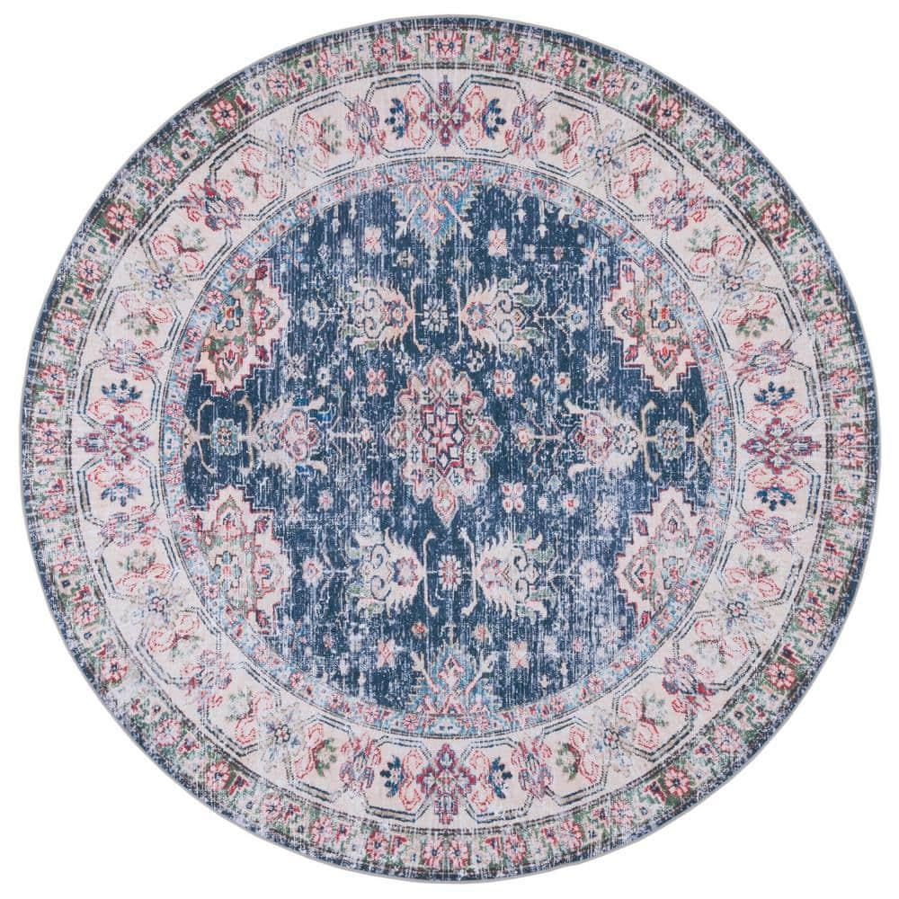 Tucson TSN196 Power Loomed Machine Washable Area Rug - Navy/Beige - 6' Round - Safavieh.