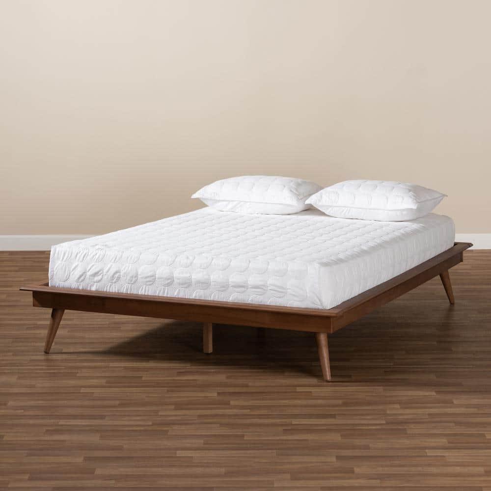 George Oliver Melbourne  Platform Bed Frame in Mid-Century Modern Walnut Brown Finished Wood