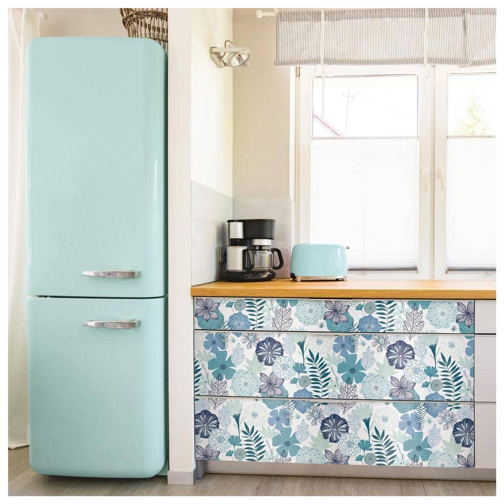 RoomMates Blooms Peel and Stick Wallpaper: Self-Adhesive Vinyl, Modern Floral, Repositionable, 28 Sq Ft Coverage, Blue