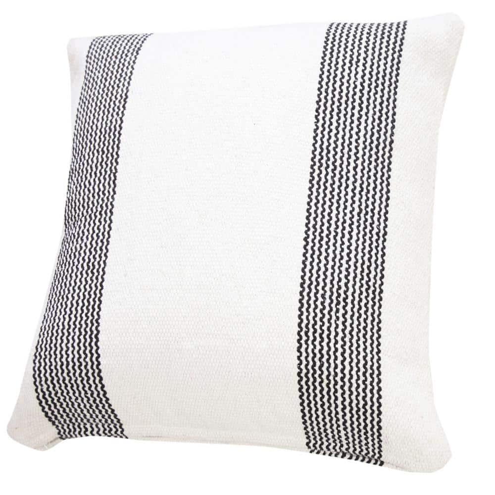 Ox Bay 20" x 20" Modern, Farmhouse, Coastal White, Black, Multi-color Stripes Cotton Throw Pillow , Zip Closure
