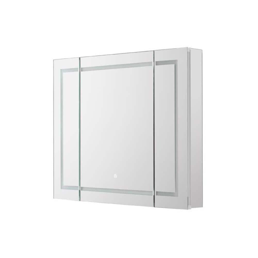 Royale Plus 40 in. W x 30 in. H Clear Recessed/Surface Mount Medicine Cabinet with Mirror, Tri-View Doors, LED, Defogger