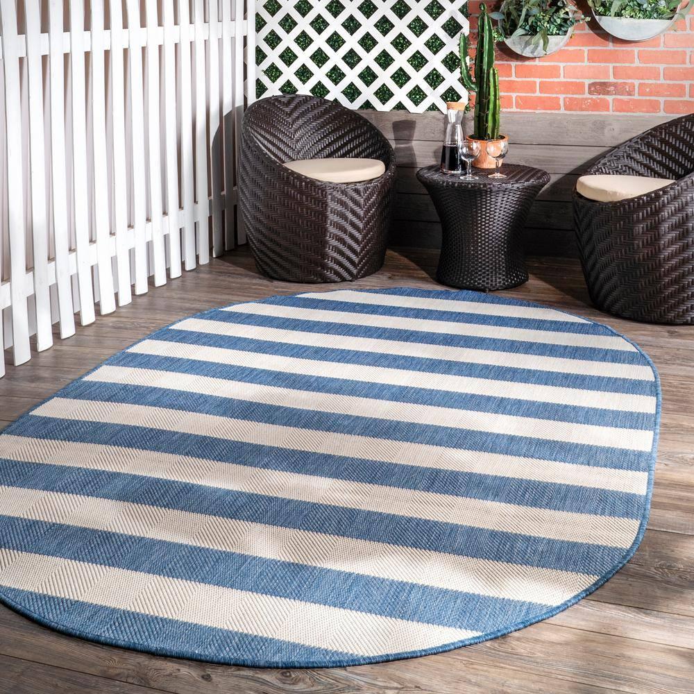 Nuloom Alexis Striped 3x5 Indoor/Outdoor Accent Rug for Living Room Patio Deck Front Porch Entryway Kitchen, Blue/Ivory