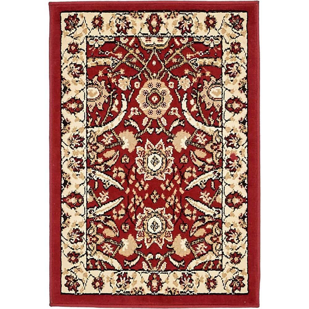 Unique Loom Cape Cod Espahan Rug Red/Beige 2' 2" x 3' 1" Rectangle Floral Traditional Perfect For Living Room Bed Room Dining Room Office