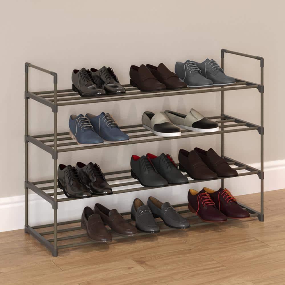 Home-Complete 4-Tier Shoe Rack for 20 Pairs Sneakers, Heels, Boots (Gray)