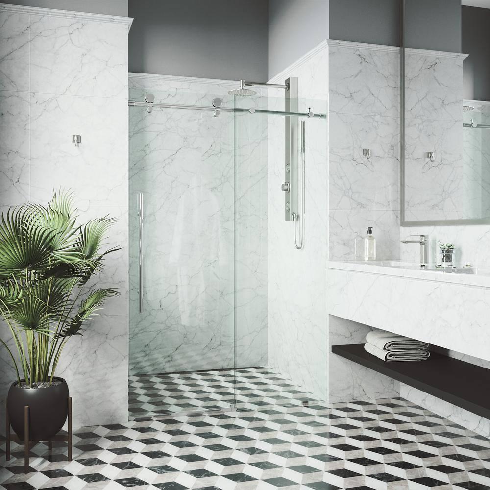 Elan E-Class 44-48" W x 76" H Sliding Frameless Shower Door with 3/8" Clear Glass