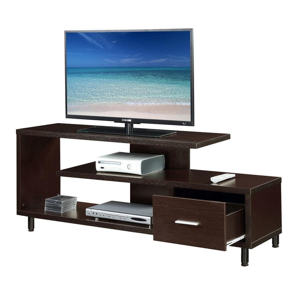 Convenience Concepts Seal II TV Stand 23.75" - 3-Tier Entertainment Center for TVs up to 65 Inches, Modern 1 Drawer TV Mount with Shelves for Living Room, Espresso