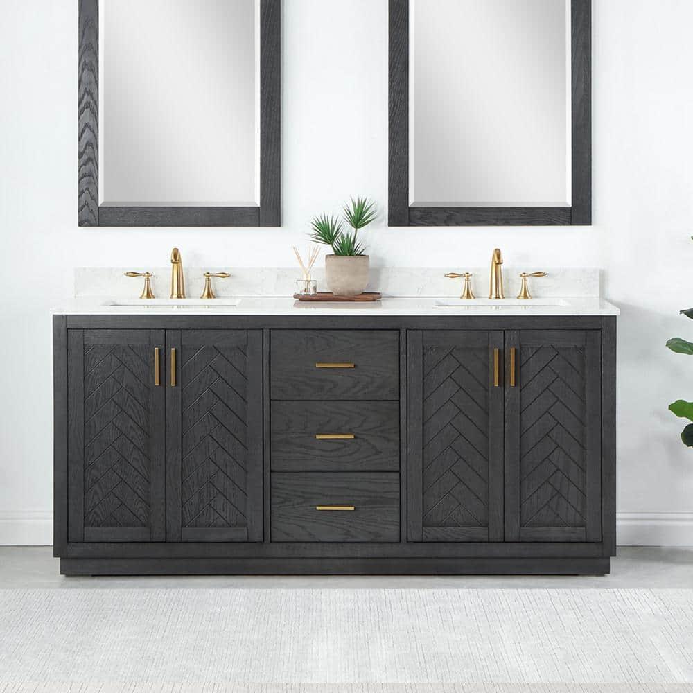 Gazsi 72" Double Bathroom Vanity Set in Brown Oak without Mirror