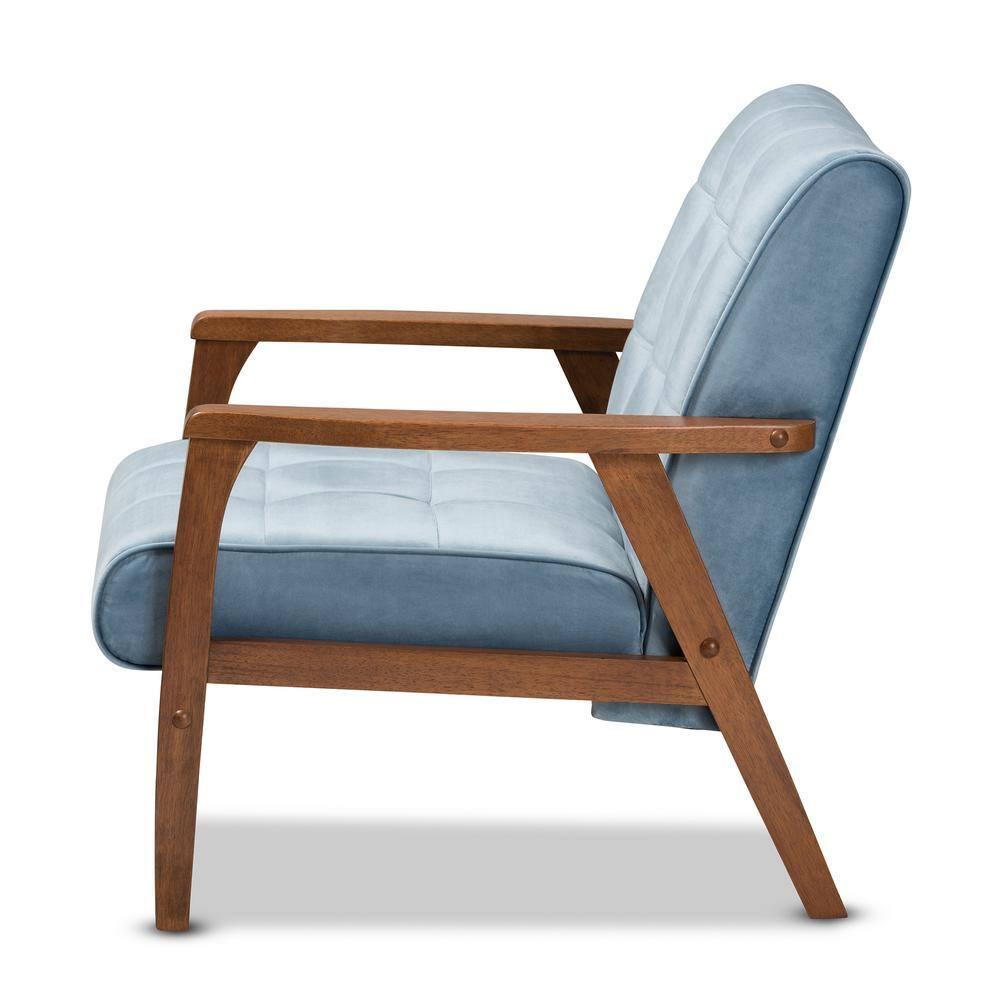 Asta Velvet Upholstered Armchair: Baxton Studio, Mid-Century Modern Design, Rubberwood Frame