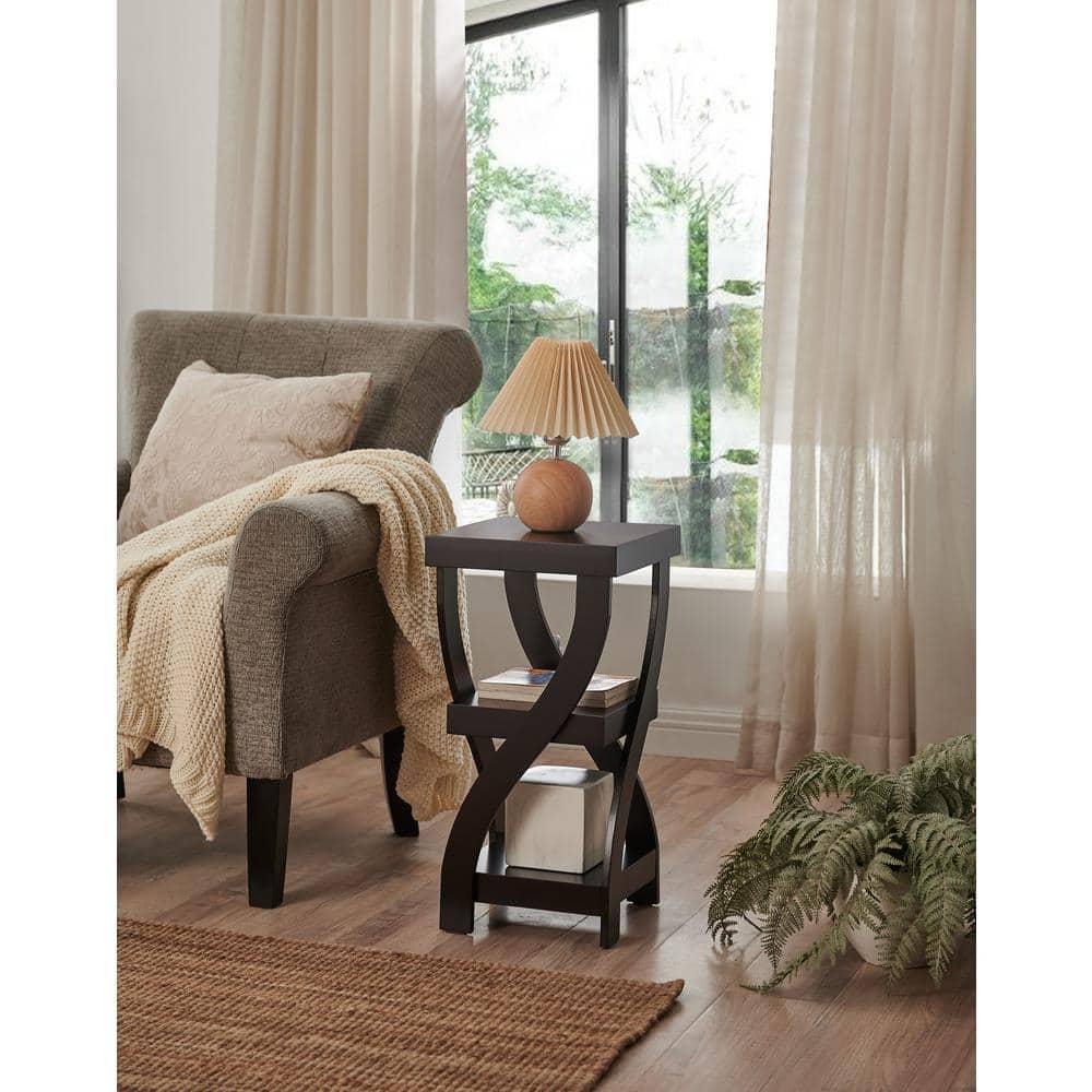 Kings Brand Furniture 3-Tier Wooden End Table with Shelves - Square Nightstand for Bedroom or Bookshelf - Espresso