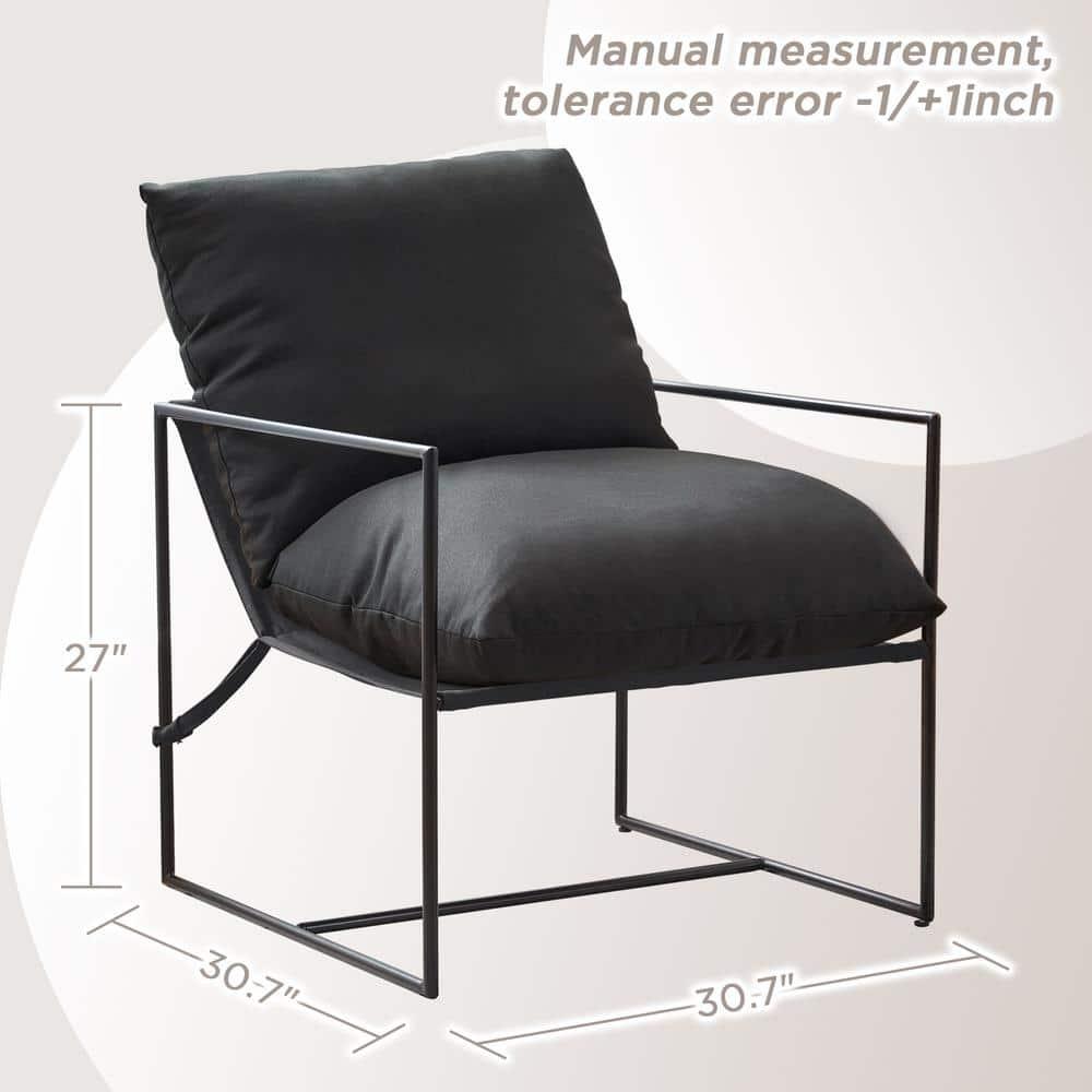 Mid Century Modern Accent Chair, Metal Framed Armchair, Sling Accent Chair with Microfiber Fabric Upholstery for Living Room Bedroom Home Office, Minimalist Style(Black)