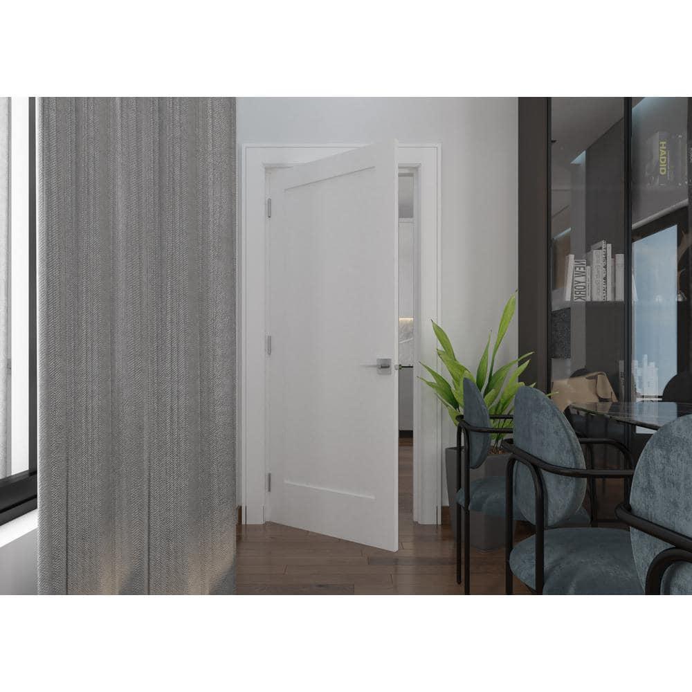 30 in. x 80 in. Left-Handed Solid Core White Primed Composite Single Pre-hung Interior Door Black Hinges