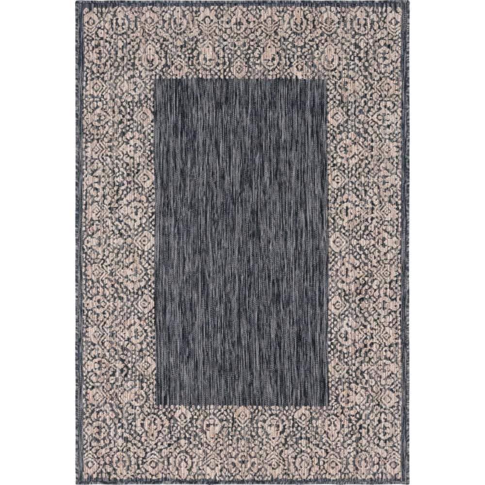 Unique Loom 4' 1 x 6' 1 Rectangle Indoor/Outdoor Border Charcoal Gray Area Rug