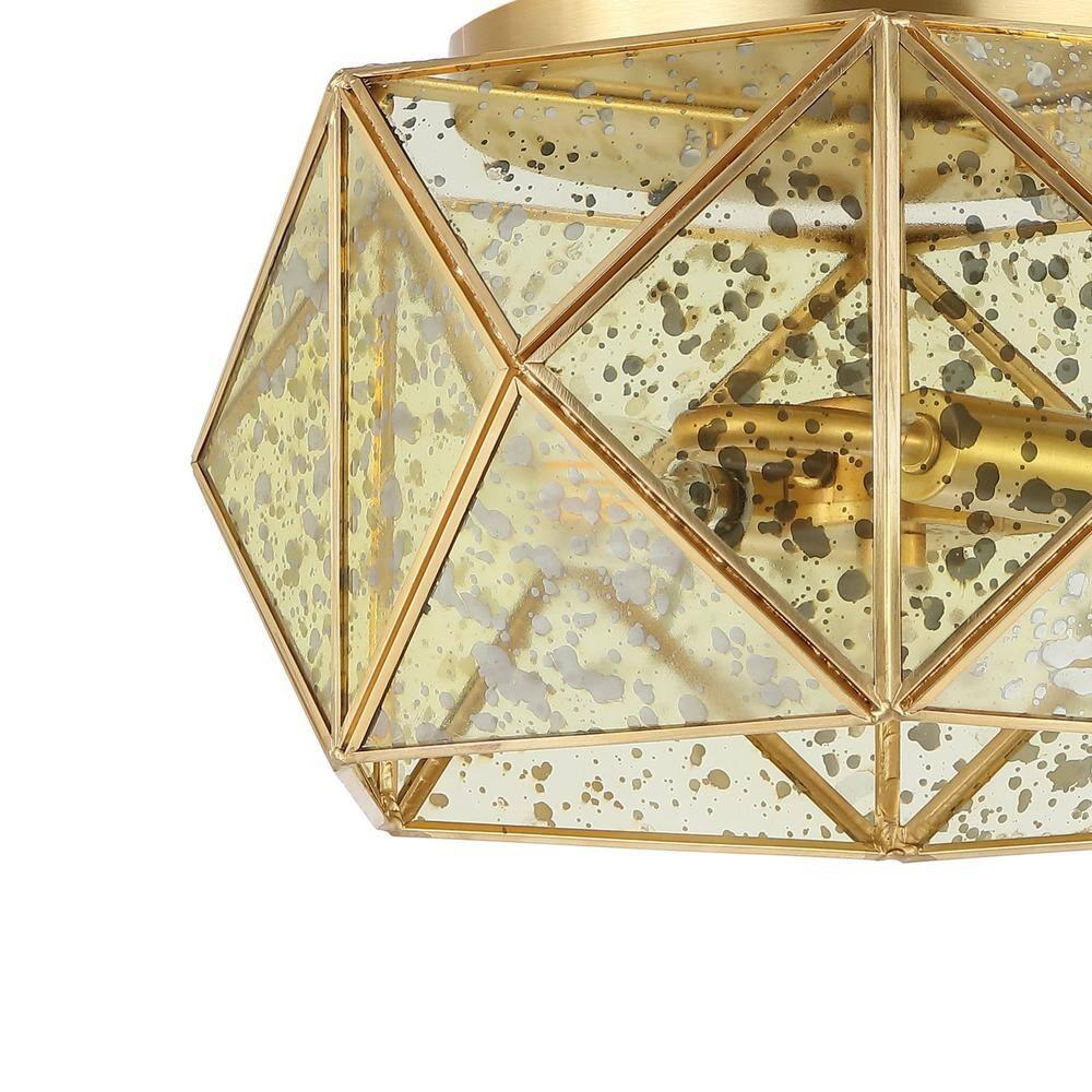 JONATHAN Y JYL9927A Violet 12.5" 2-Light Industrial Vintage Iron/Glass LED Flush Mount Farmhouse Modern 2700K Cozy Warm Light Kitchen Hallway Bathroom Stairwell Entryway Foyer, Brass Gold
