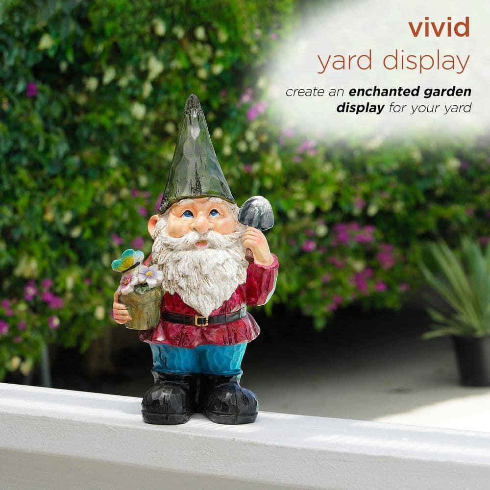 12" Polyresin Gnome With Flower Pot Statue - Alpine Corporation: Outdoor Decorative Sculpture for Patio & Garden