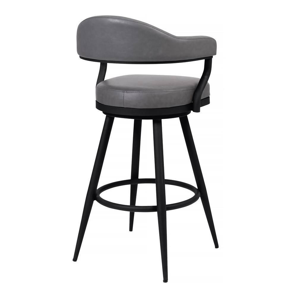 Armen Living Indoor Amador 30" Bar Height Barstool in a Black Powder Coated Finish and Vintage Gray Faux Leather