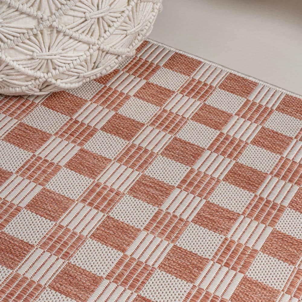 Aimee Traditional Cottage Checkerboard Salmon/Cream 3 ft. x 5 ft. Indoor/Outdoor Area Rug