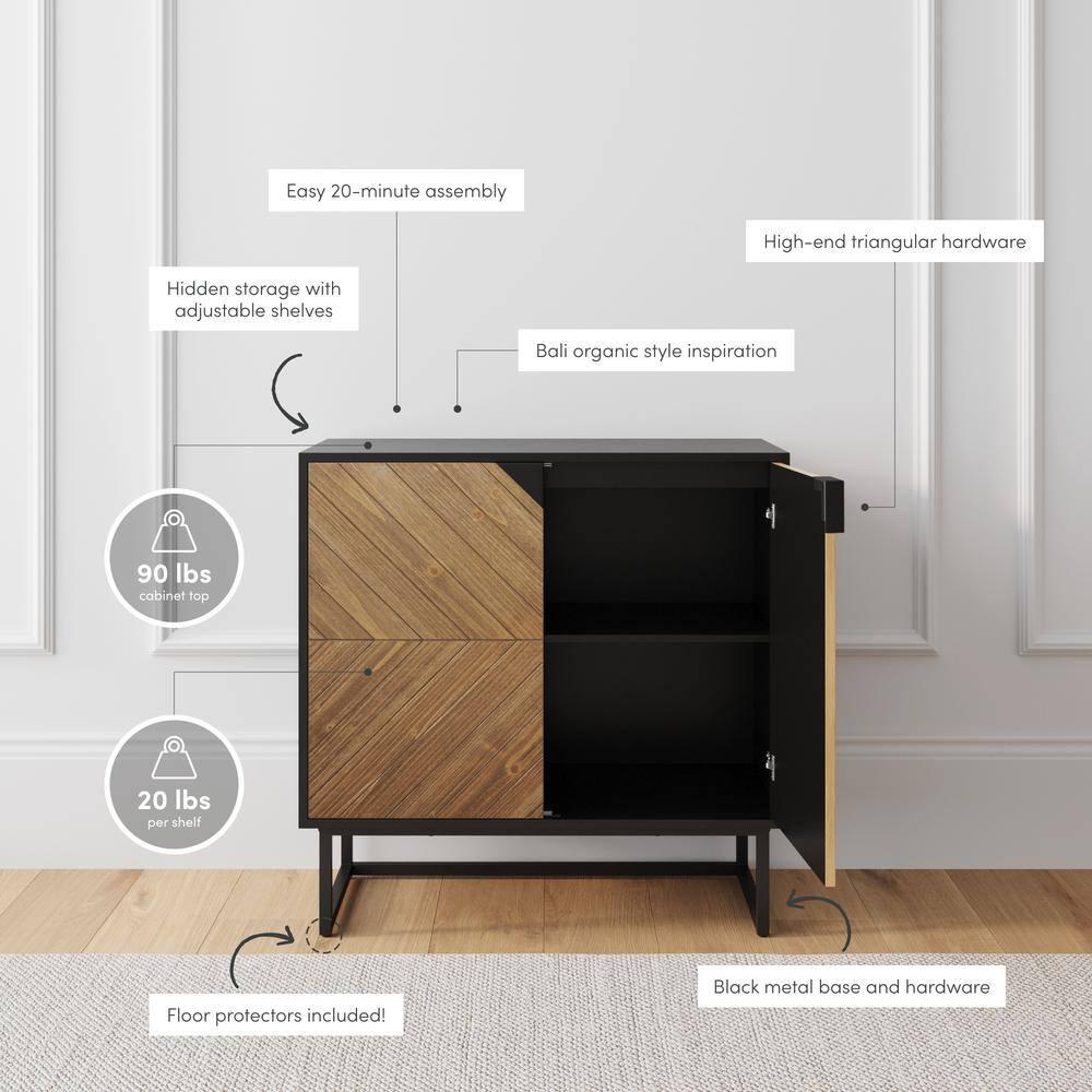 Nathan James Enloe Wood 2 Door Storage Cabinet Matte Black/Brushed Fir: Laminate Surface, Adjustable Shelf, Wood & Metal Frame