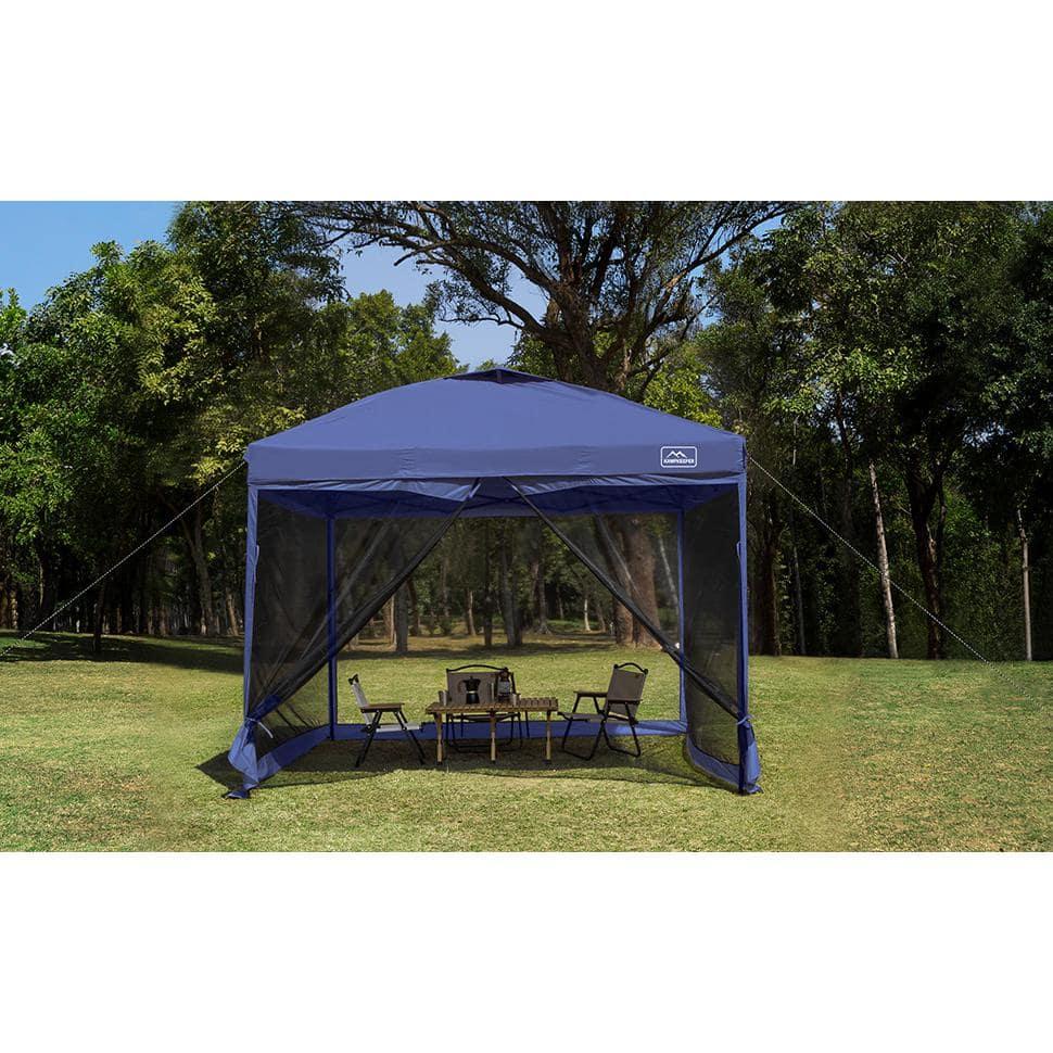 KAMPKEEPER 10x10 Pop Up Canopy Tent with Mosquito Netting - Waterproof Screen Shelter for Sun Shade, Camping, Beach and Outdoor Events, Navy Blue
