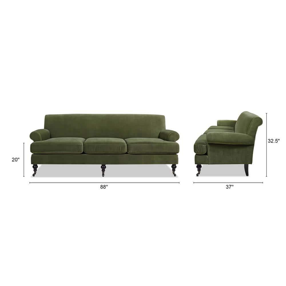 Jennifer Taylor Home Alana 88" Lawson Living Room Three-Cushion Tightback Sofa Couch with Metal Casters, Olive Green