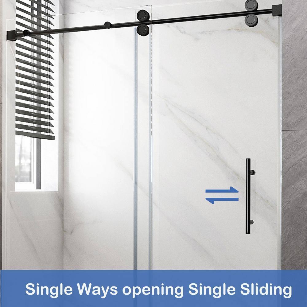 OPVANDE MT 8-2001-6076BLK 56-60 In. W X 76 In. H Single Sliding Frameless Shower Door With 5/16 In. (8 Mm) Tempered Glass
