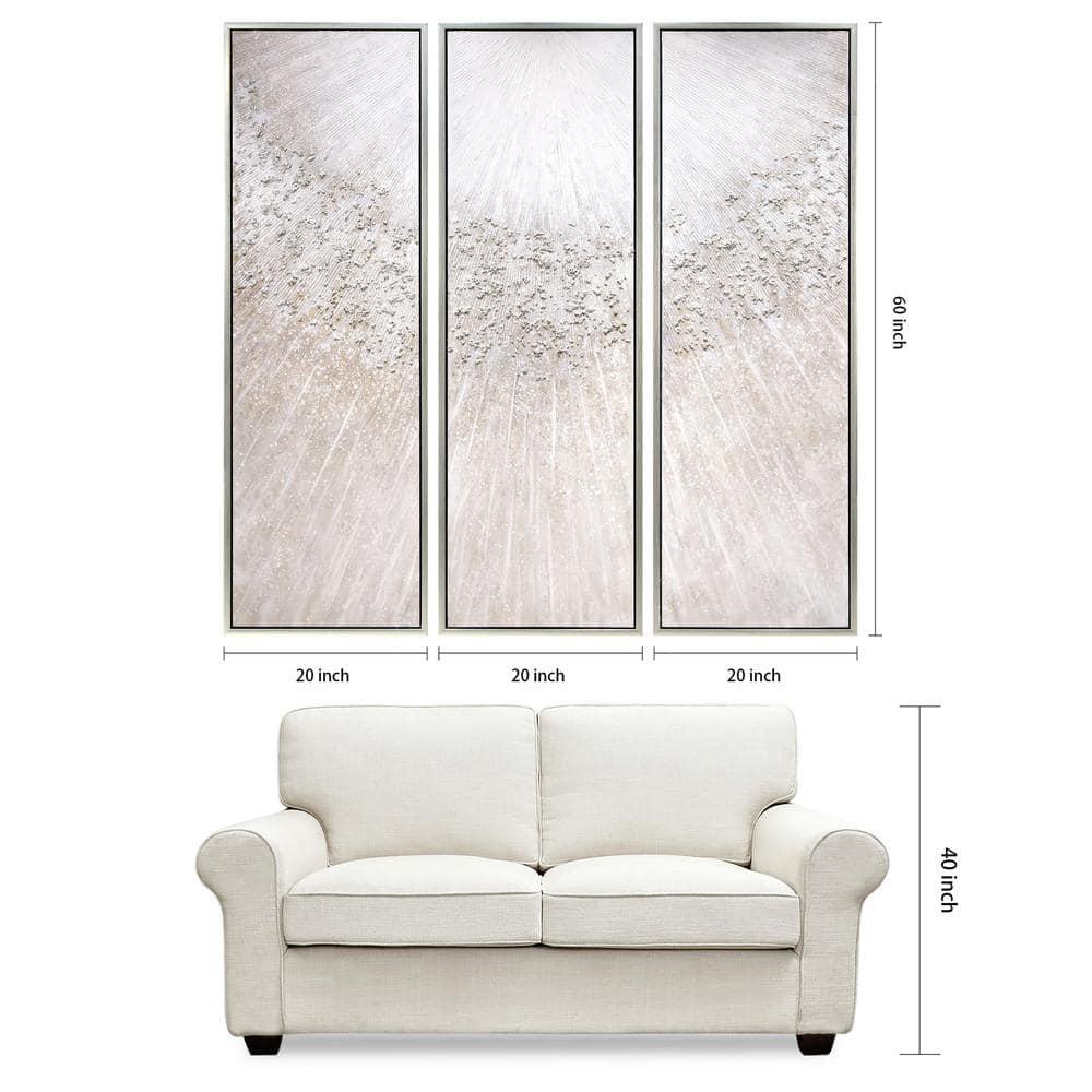 Empire Art Direct Silver Radiant Trio Textured Glitter Hand Painted Framed Canvas Wall Art with Silver Leaf