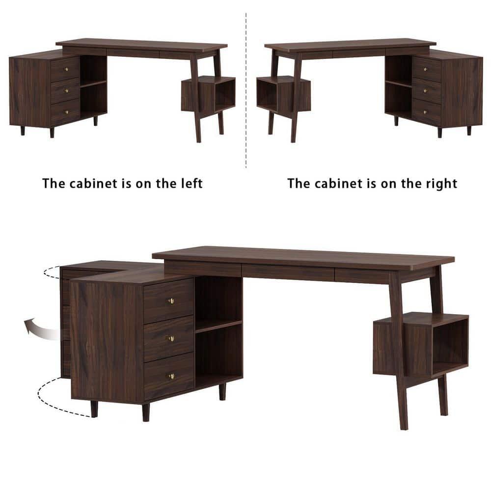 KULAGAGA Writing Desk with Drawers and File Cabinet, L Shaped Office Desk Computer Table, Espresso