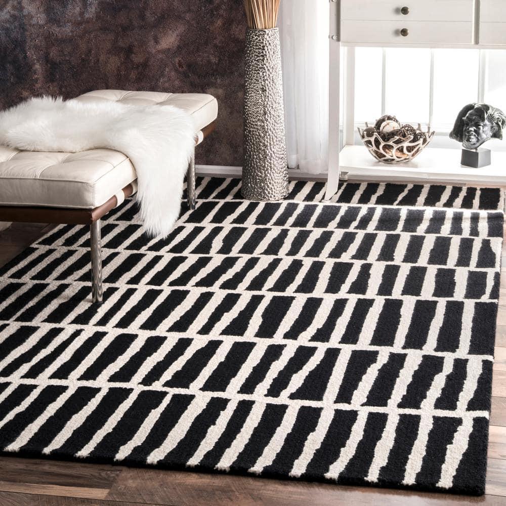 Nuloom Lemuel Geometric 6x9 Wool Indoor Area Rug for Living Room Bedroom Dining Room Kitchen, Black/Ivory
