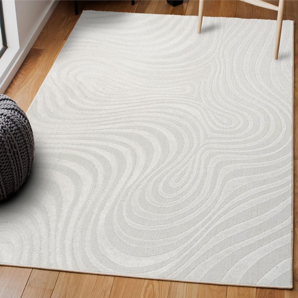 JONATHAN Y Maribo High-Low Abstract Groovy Striped Cream/Ivory 8 ft. x 10 ft. Indoor/Outdoor Area Rug