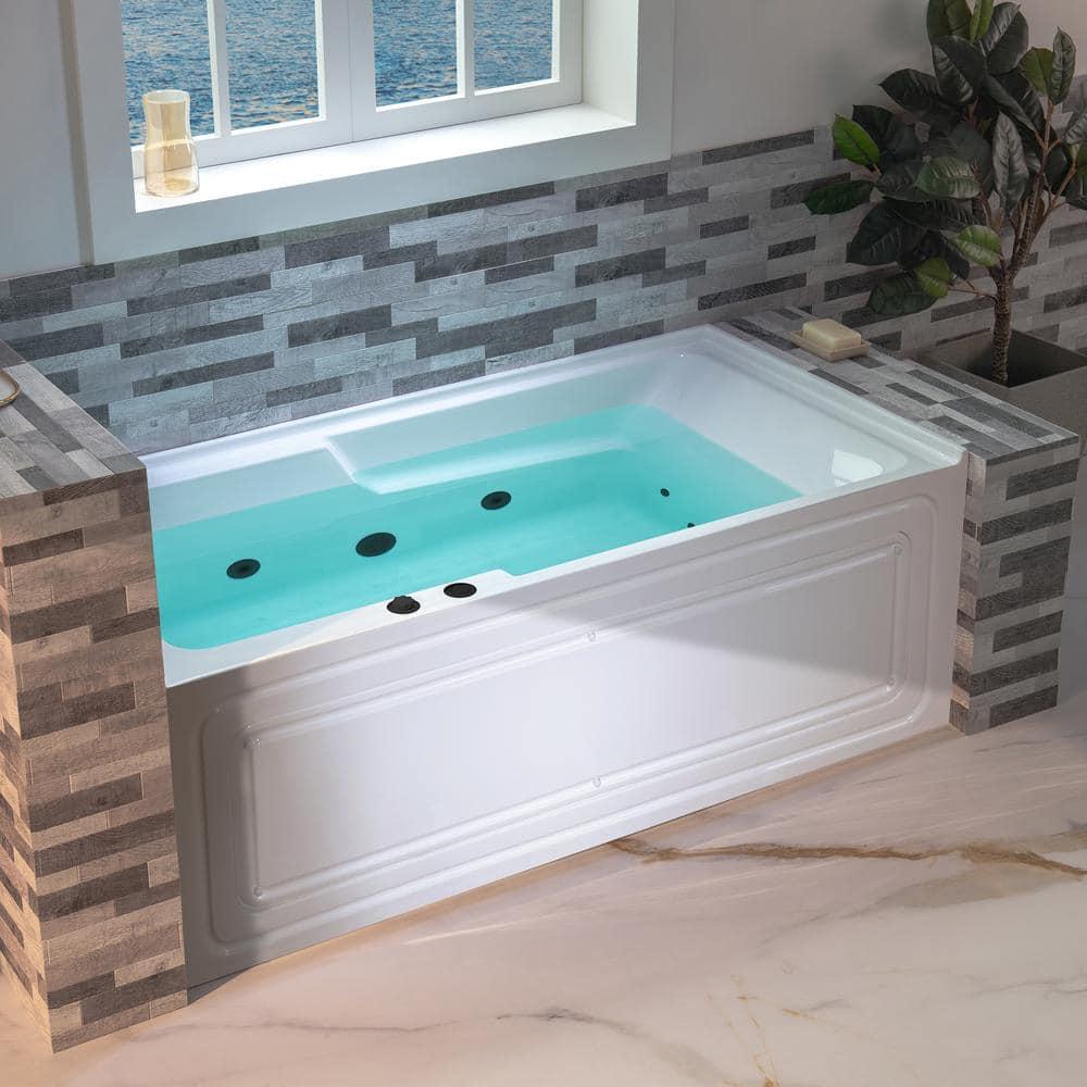 60" x 30" Whirlpool Heated Rectangular Alcove Acrylic Bathtub with Chrome/Matte Black Drain and Overflow