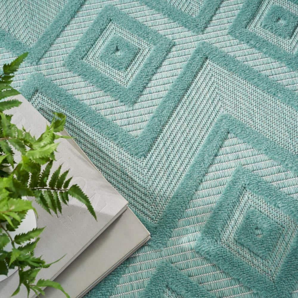 Nourison Versatile Diamond Geometric Flatweave Indoor Outdoor Area Rug Aqua/Teal 4' x 6'