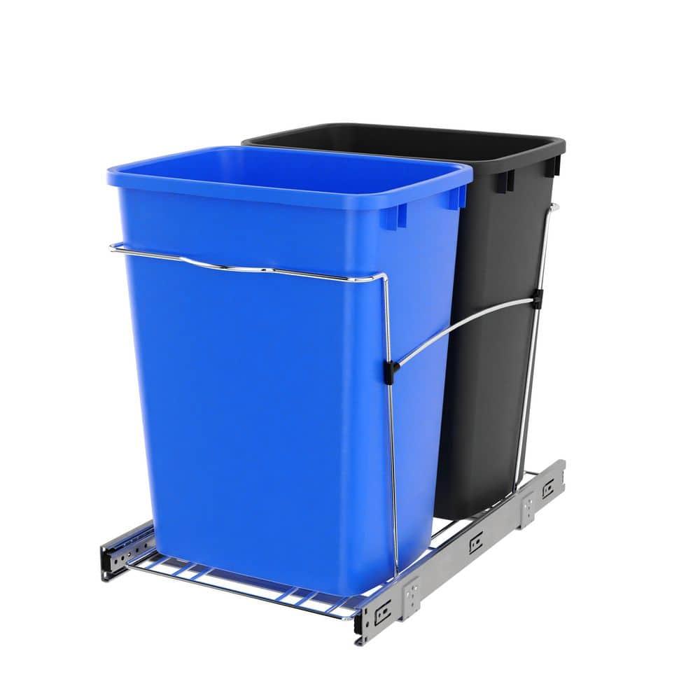 Rev-A-Shelf Rev-A-Shelf Double 35 Quart Pull Out Kitchen Waste Containers, Blue/Black