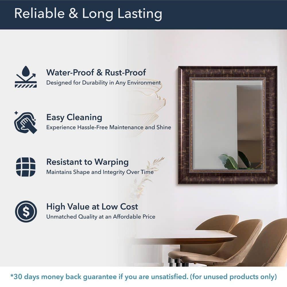 Head West Bronze Distressed Embossed Rectangular Framed Beveled Accent Wall Vanity Mirror - 30.5 x 36.5