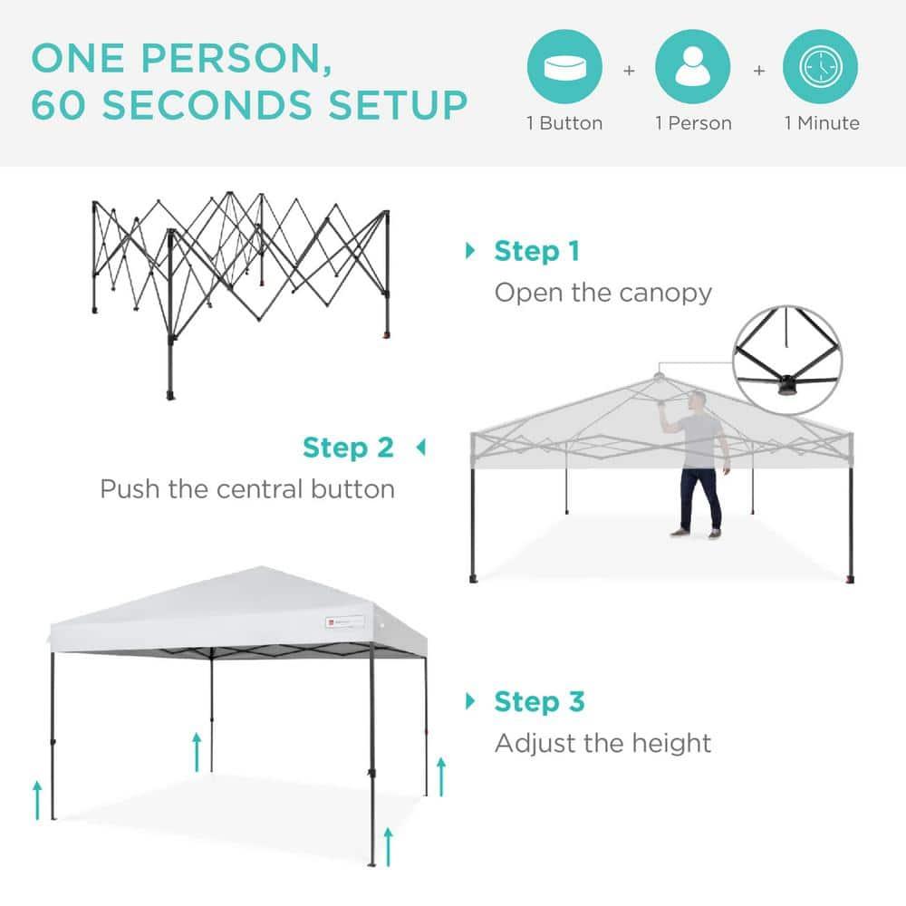 Best Choice Products Best Choice Products Easy Setup Pop Up Canopy W/ 1-Button Setup, Wheeled Case, 4 Weight Bags