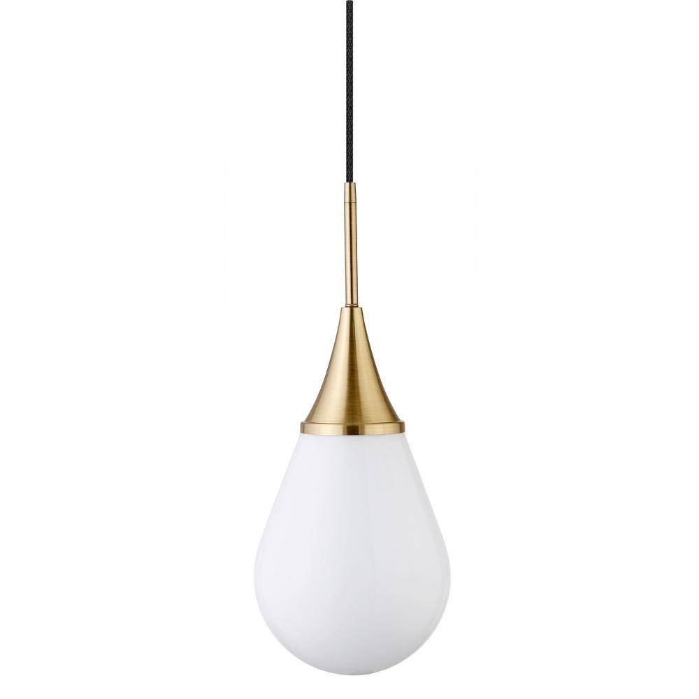 Ambrose 7" Brass and White Milk Glass Drop Light