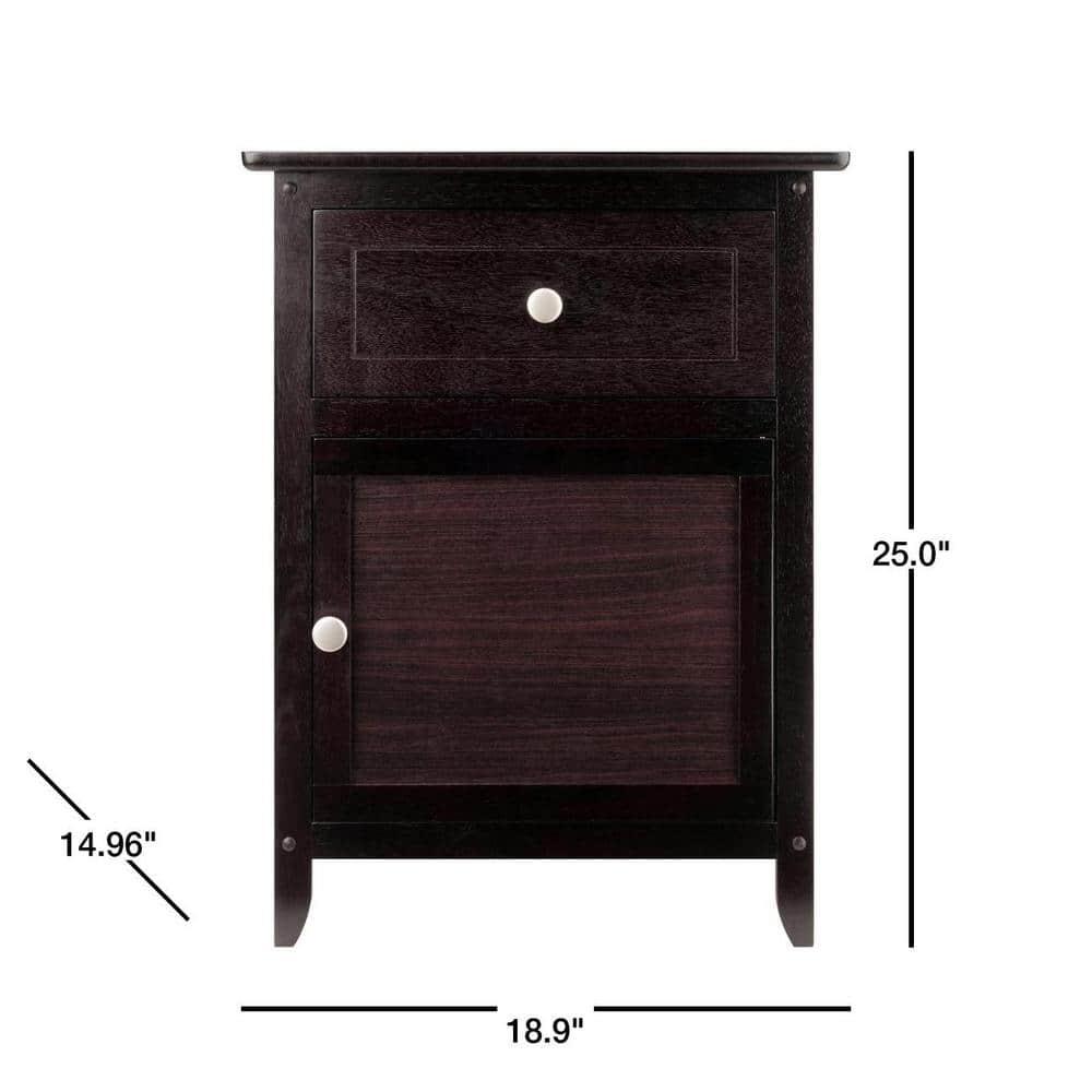 Eugene Nightstand - Espresso - Winsome: Wood Composite Bedside Cabinet with Storage