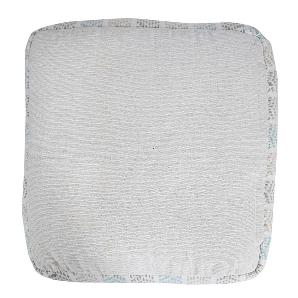 LR Home Small Chevron Indoor Square Pouf, Beige/Turquoise, 18" x 18" x 14"