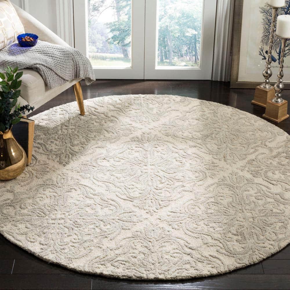 Blossom BLM103 Hand Tufted Area Rug - Ivory/Grey - 6' Round - Safavieh.