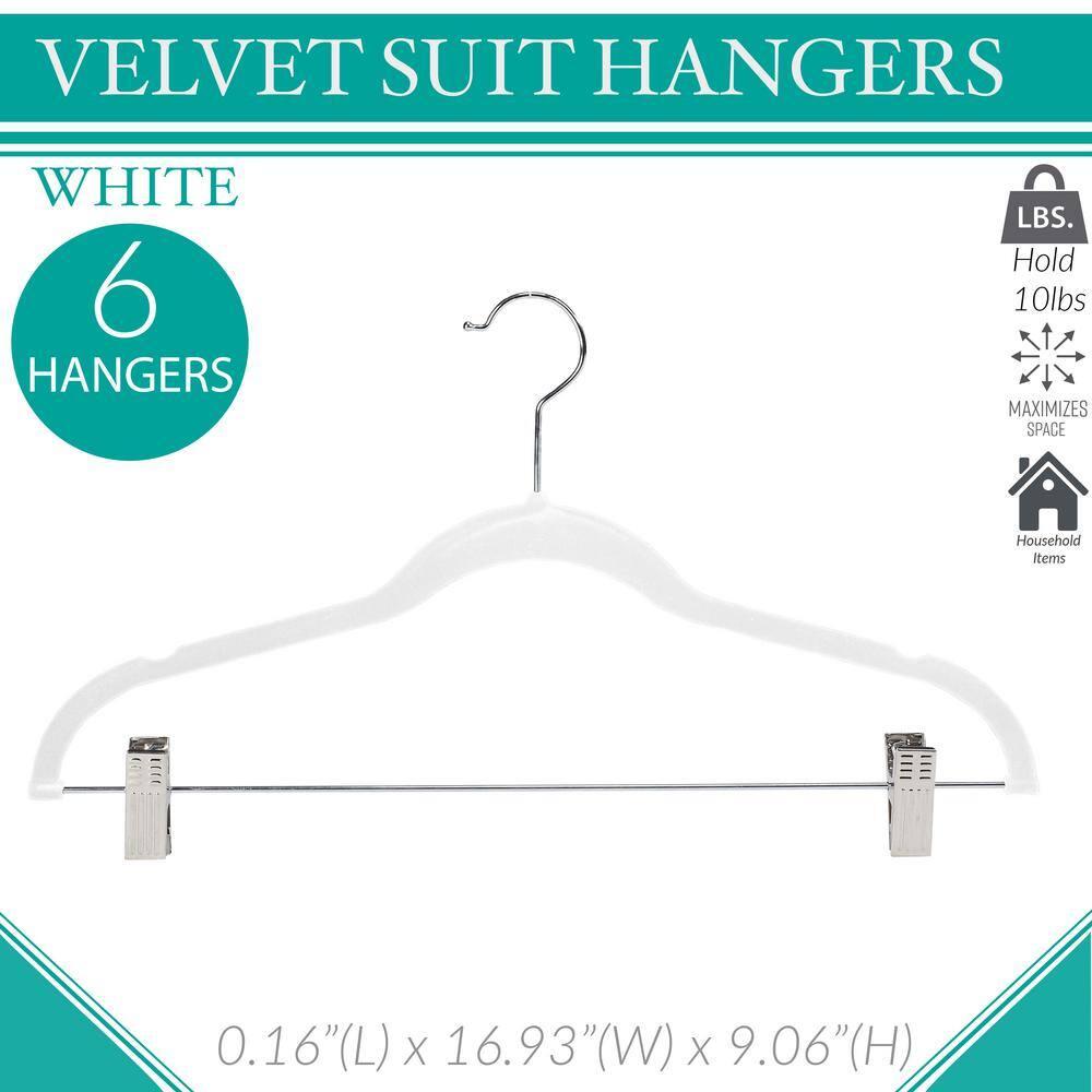 Simplify 6pk Velvet Suit Hanger with Clips White