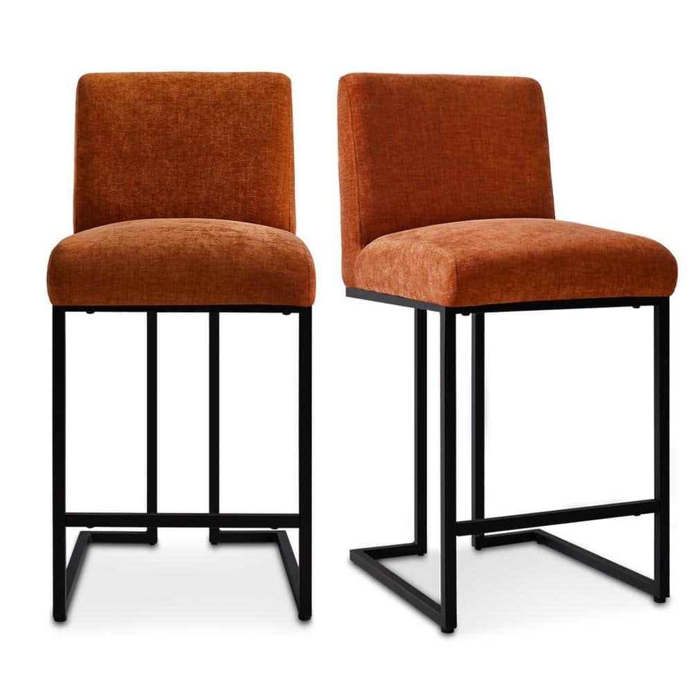 Set of 2 Upholstered Counter Height Bar Stools, 25" Armless Fabric Seat with Black Metal Sled Legs for Kitchen Island & Home Bar-Maison Boucle